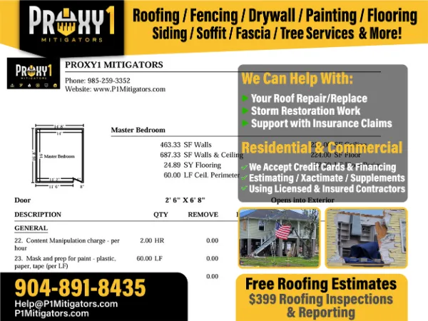 Full Xactimate Reporting services by P1Mitigators in Duval County, Jacksonville FL
